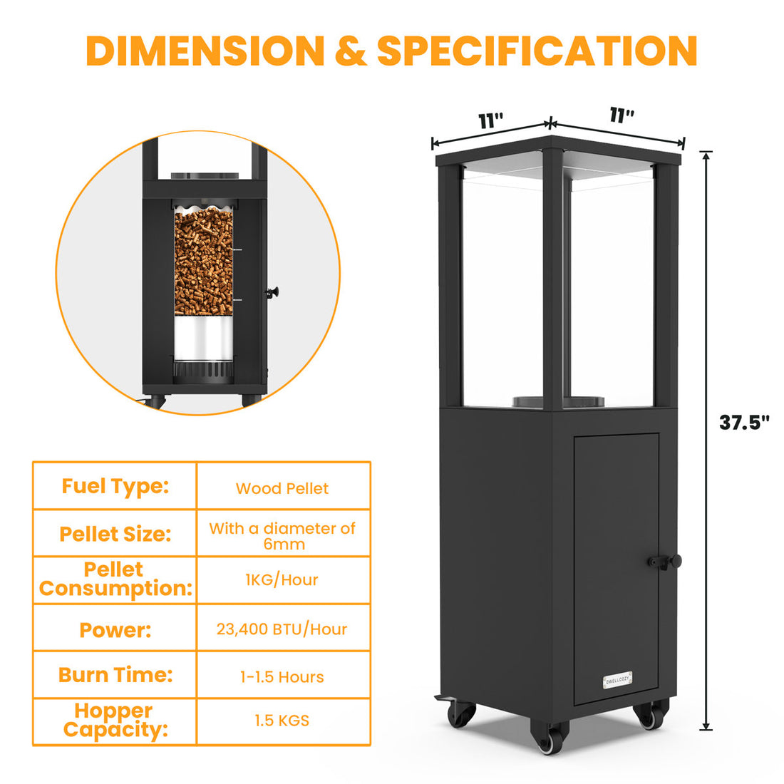 Wood Pellets Standing Patio Heater