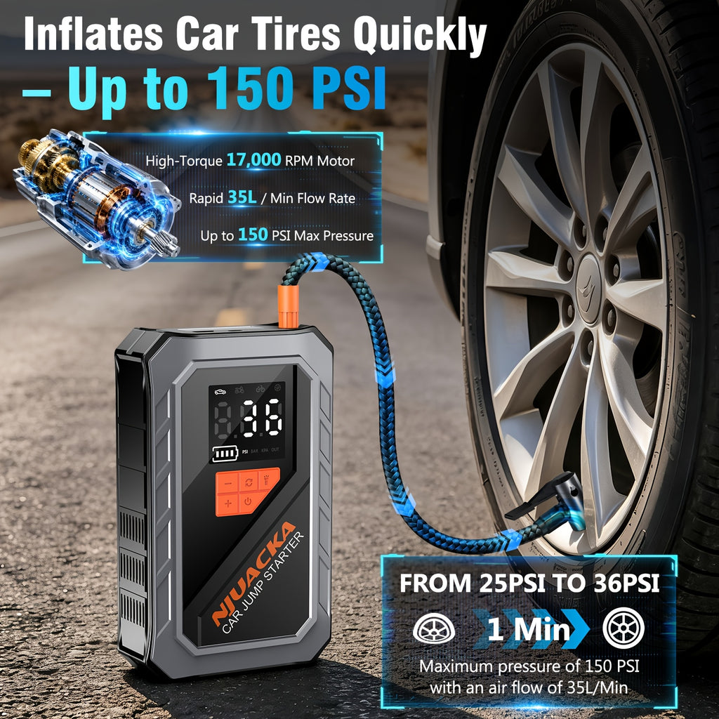 15000a 8 in 1 portable car jump starter air compressor 150