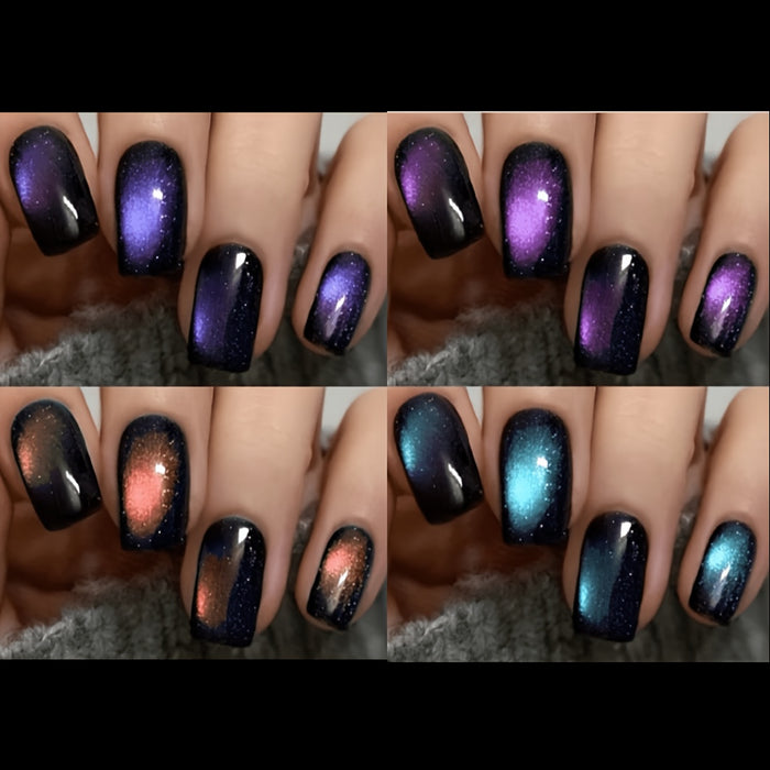 96pcs short square glossy cat eye press nails blue purple