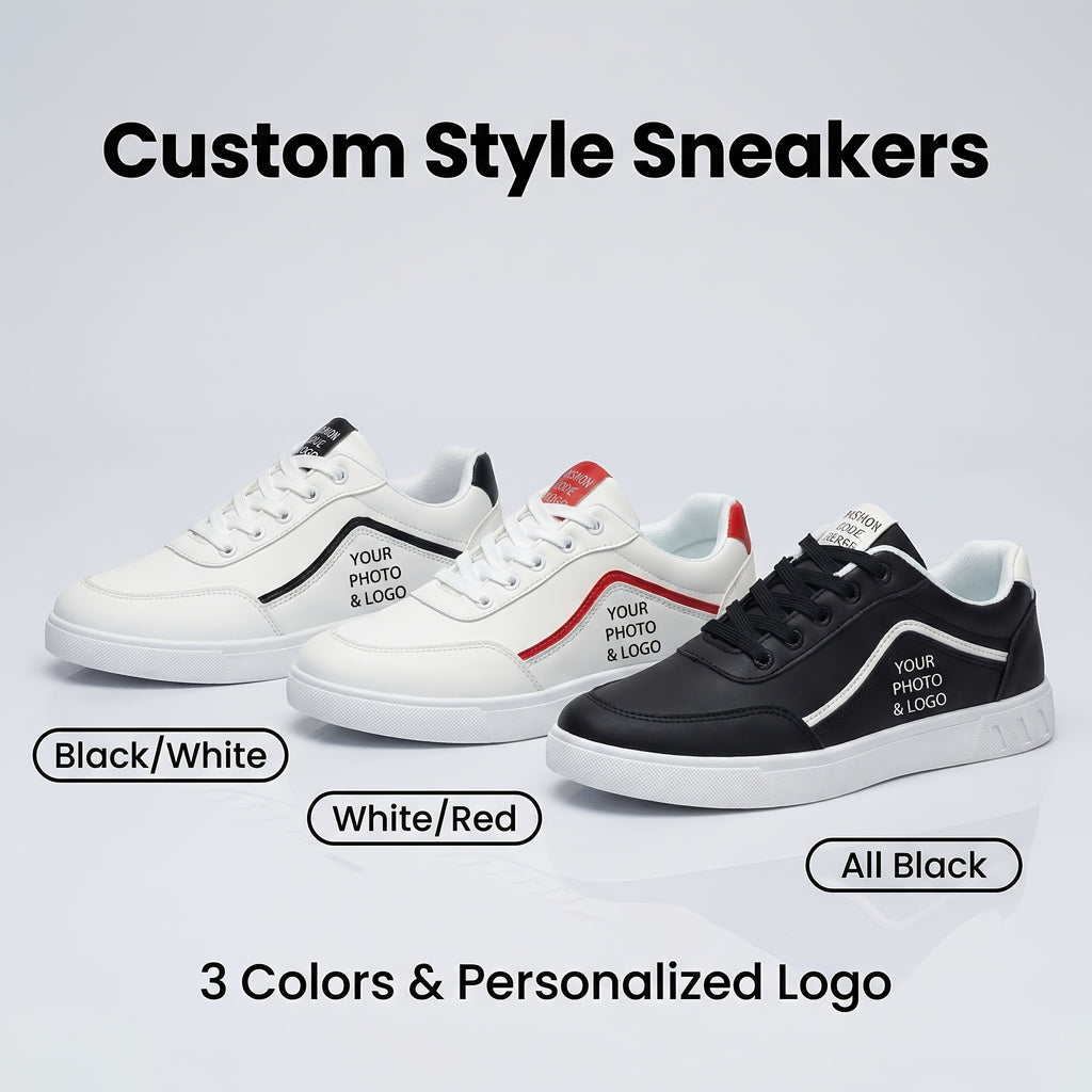 sneakers custom photo image text name black white low top