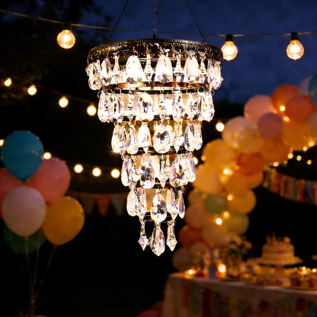 solar hanging crystal chandelier outdoor garden decorative