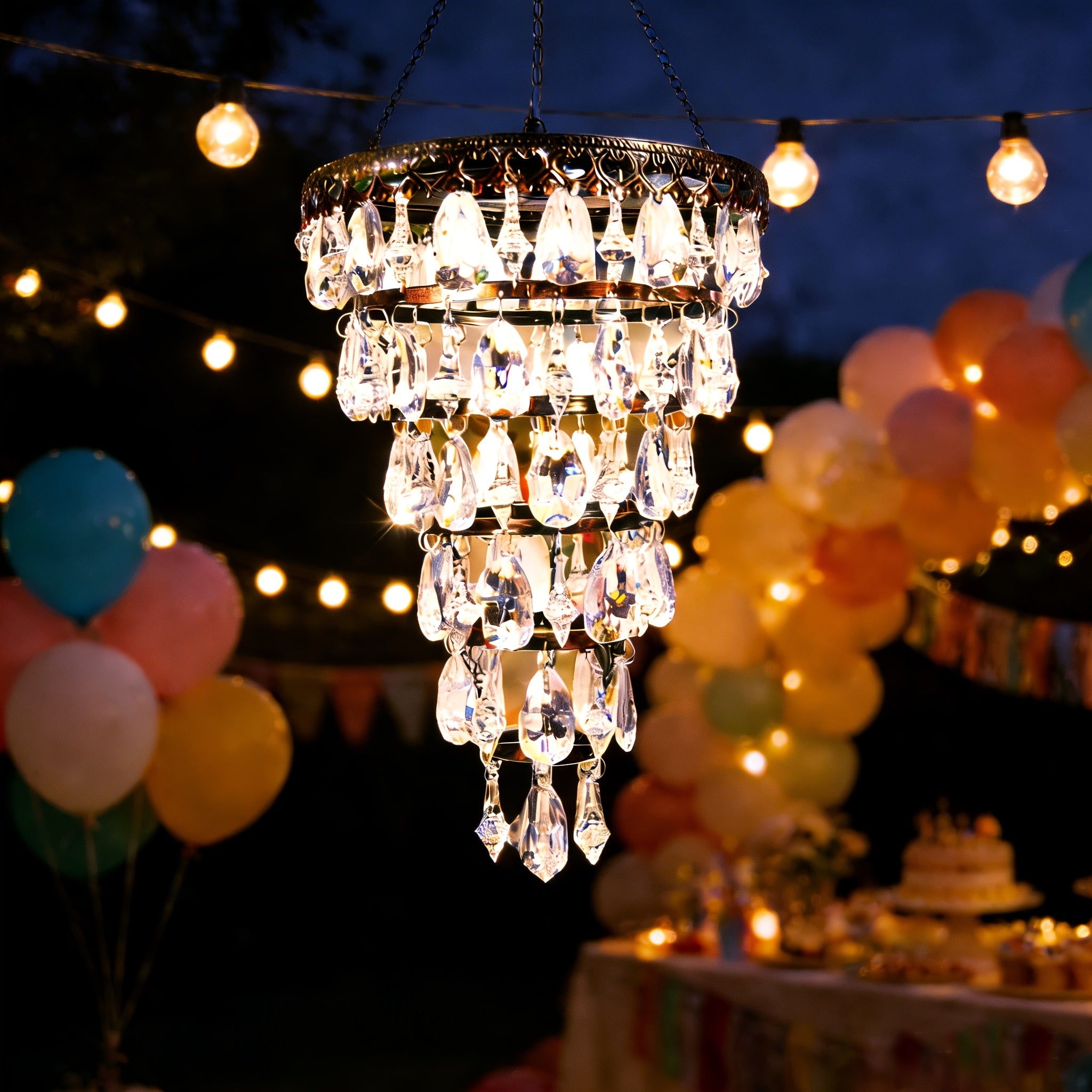 solar hanging crystal chandelier outdoor garden decorative