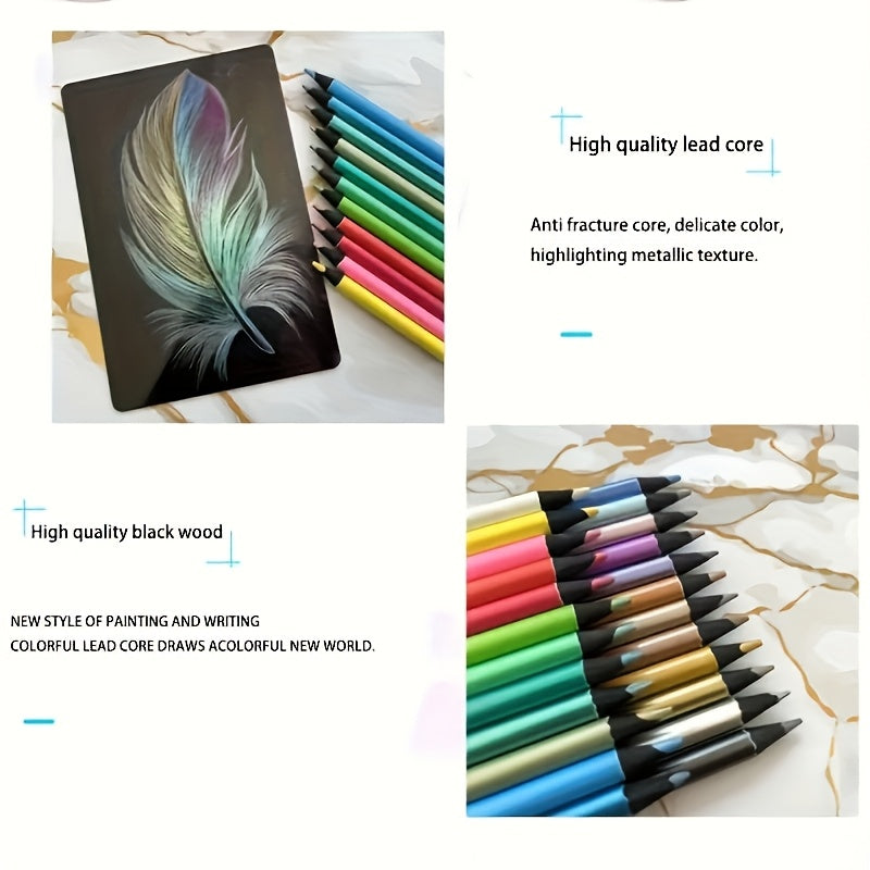 24 colors metallic colored pencils set glossy shiny metal
