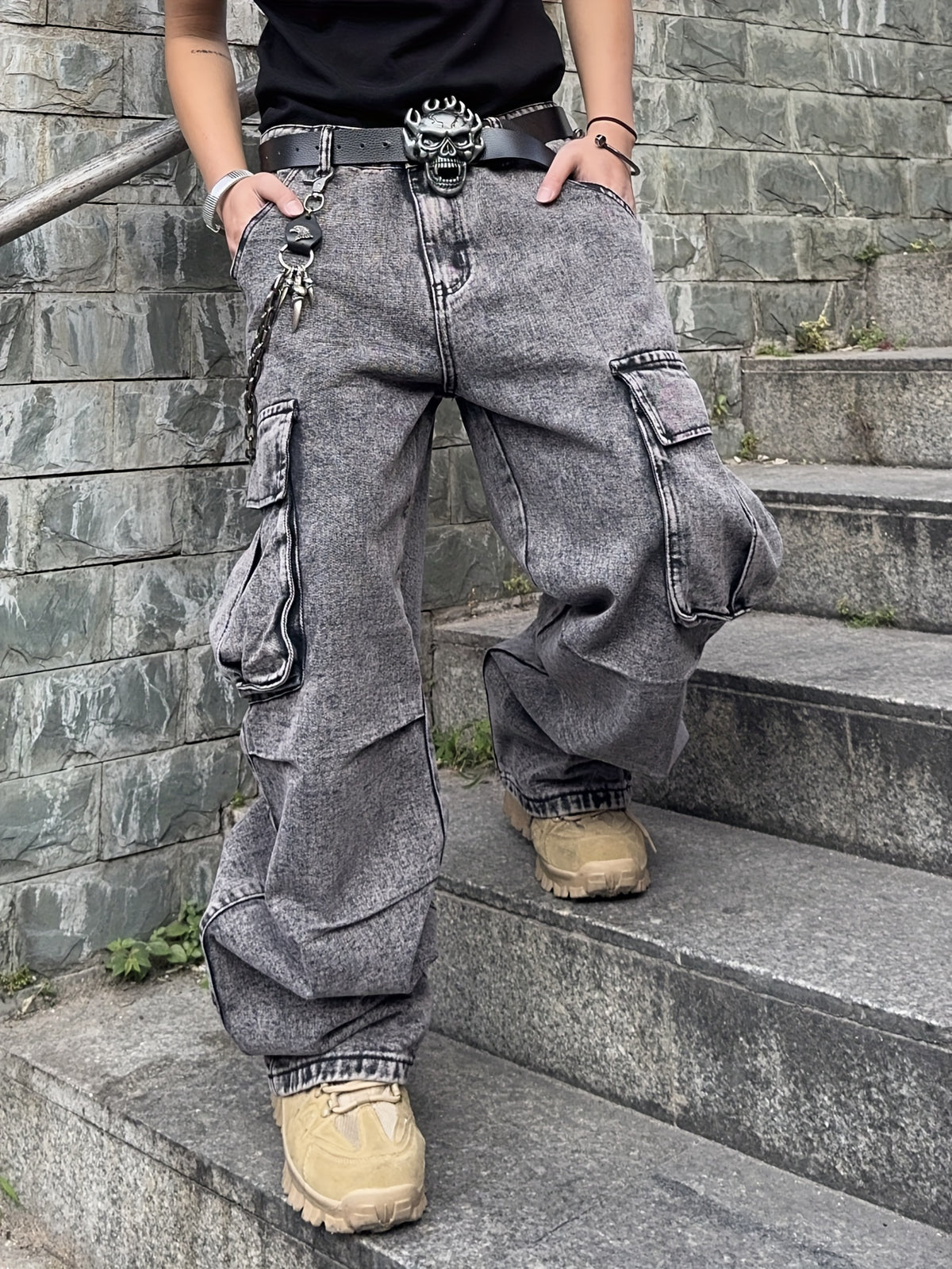 1pc mens baggy loose snowflake grey jeans seasonal hip hop