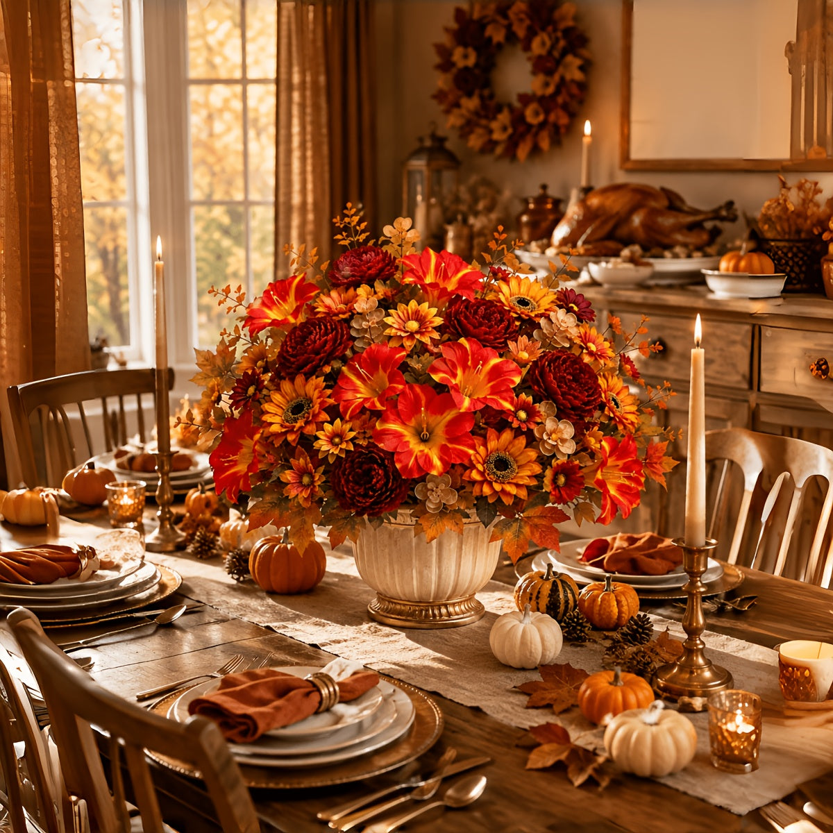 6 bunches outdoor artificial autumn flowers holiday