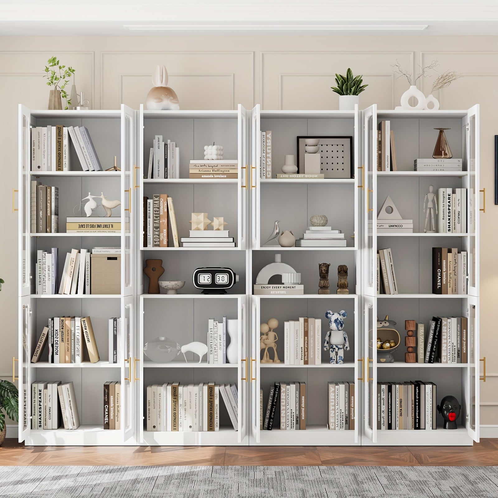 modular bookshelf display cabinet set glass doors drawers 5