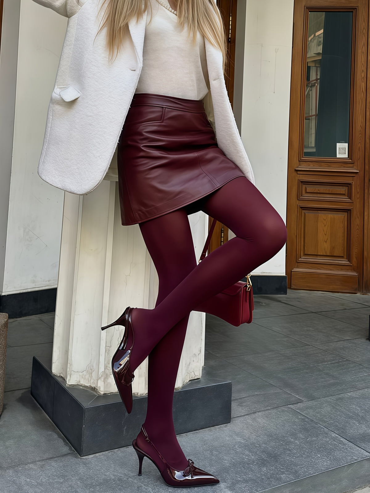 womens burgundy matte velvet leggings high elastic retro