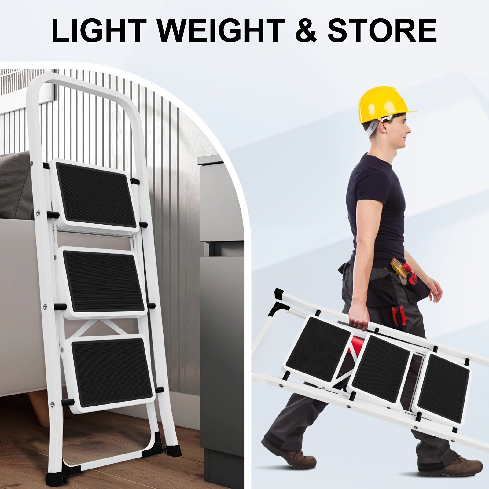 3 step ladder folding step stool wide anti slip pedal 500lbs