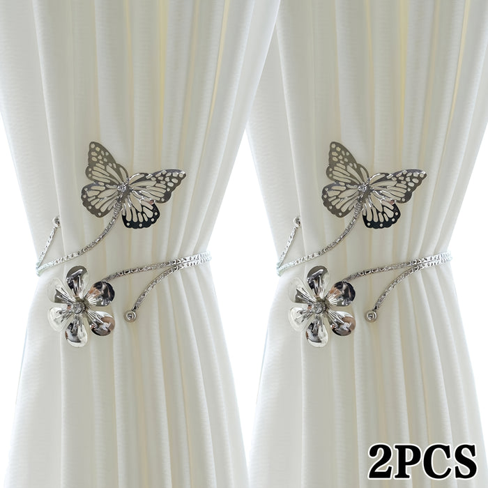 2pcs modern golden silvery   floral metal curtain