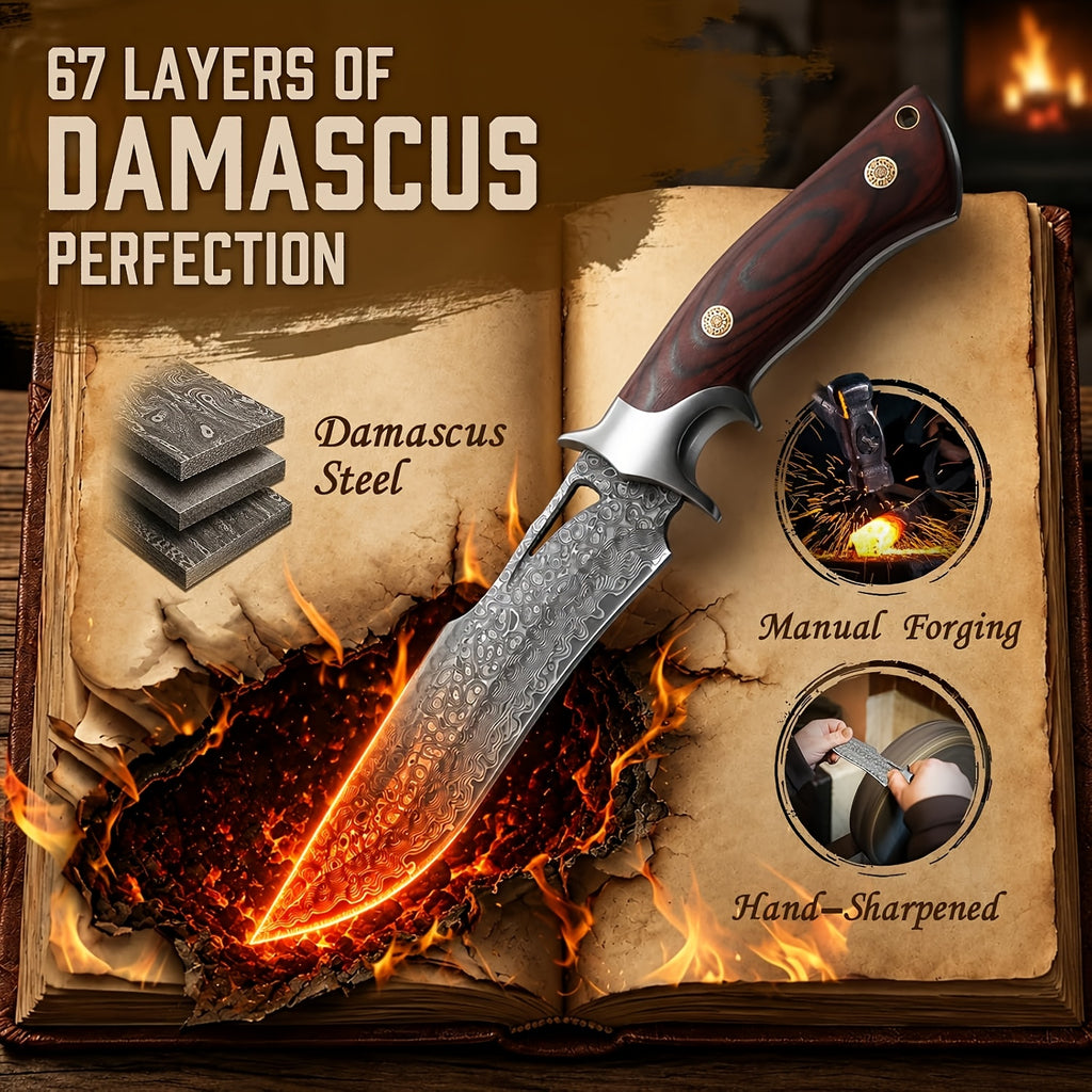 5 5 inch damascus steel fixed blade knife portable outdoor