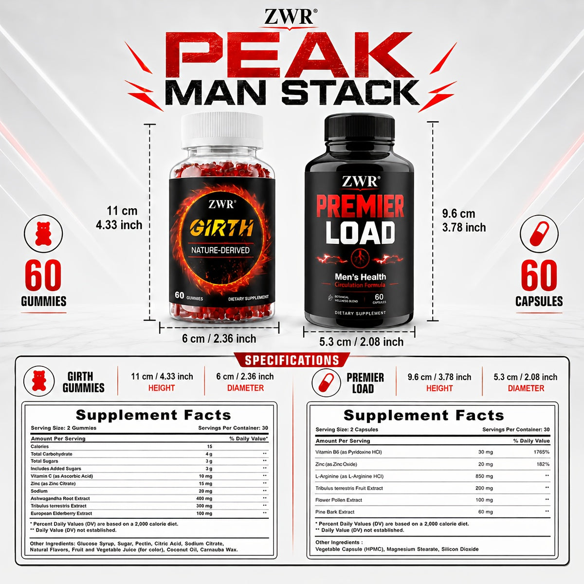 2 bottles   man stack girth gummies premier load capsules