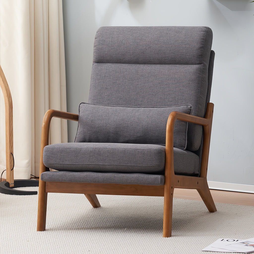 high back   century modern accent chair soild wood padding