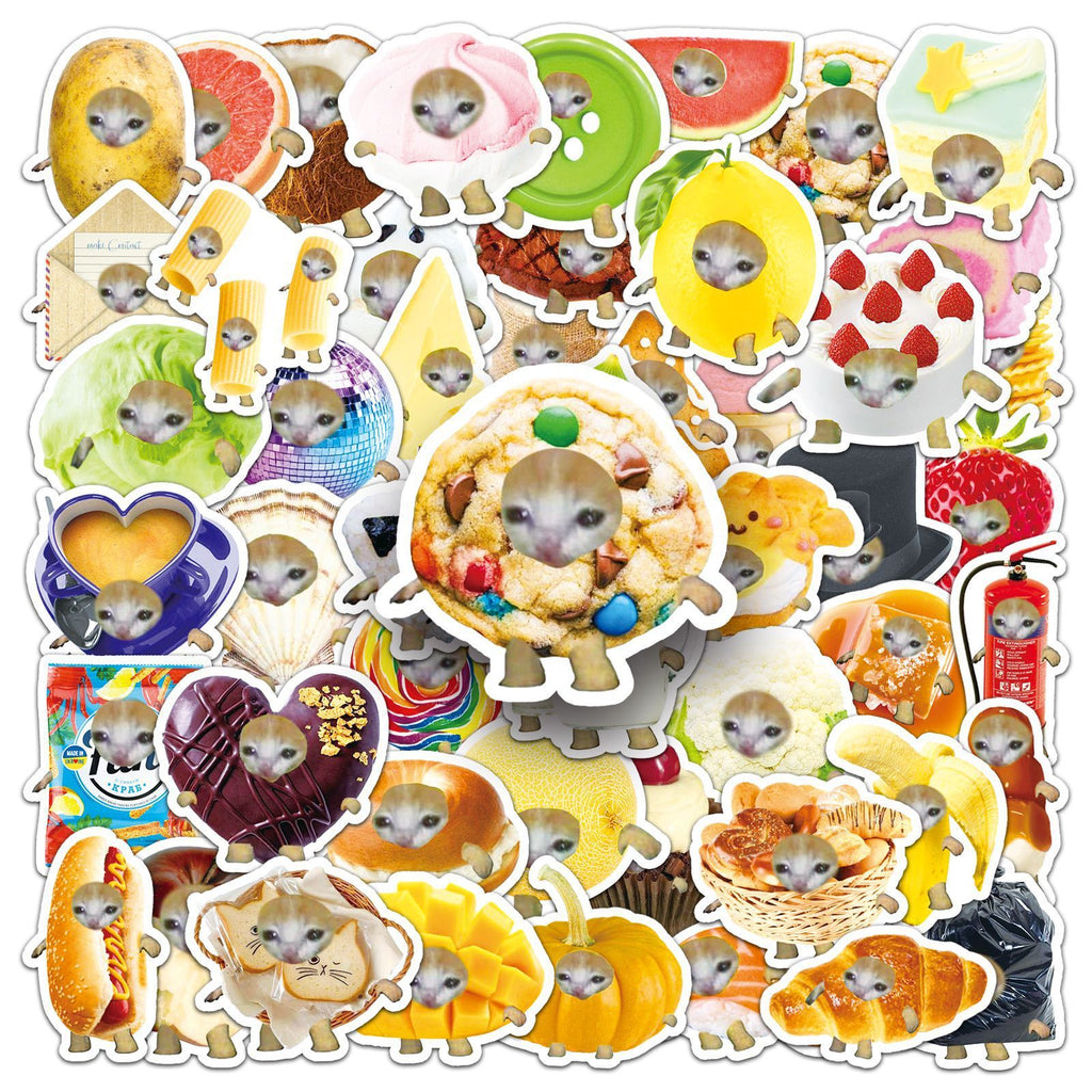 50pcs kitten head meme stickers vintage cute aesthetic funny