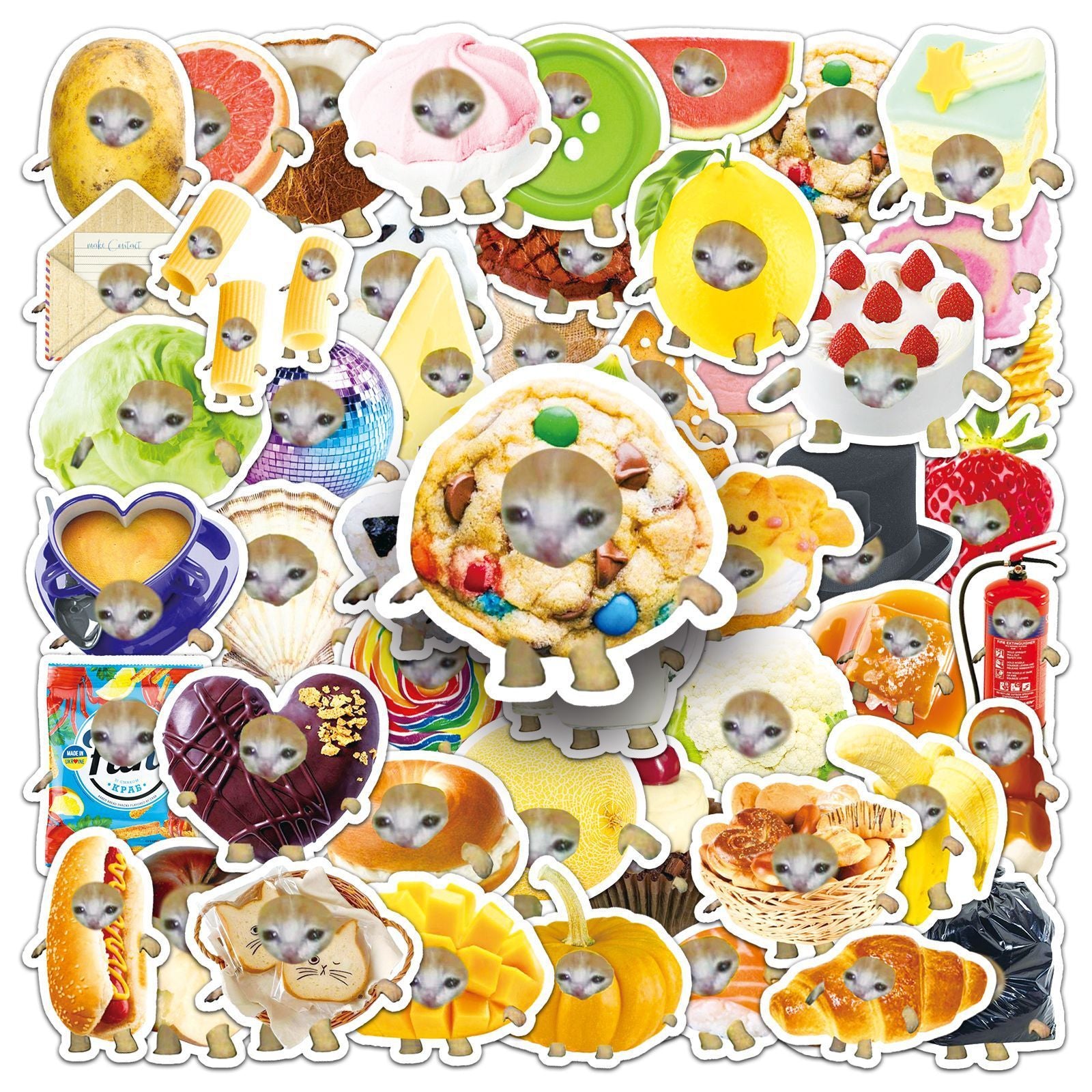 50pcs kitten head meme stickers vintage cute aesthetic funny
