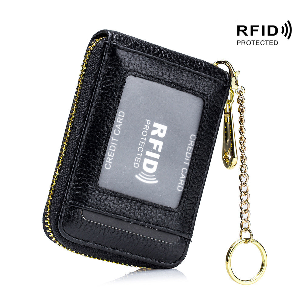 women rfid credit card holder wallet keychain id window