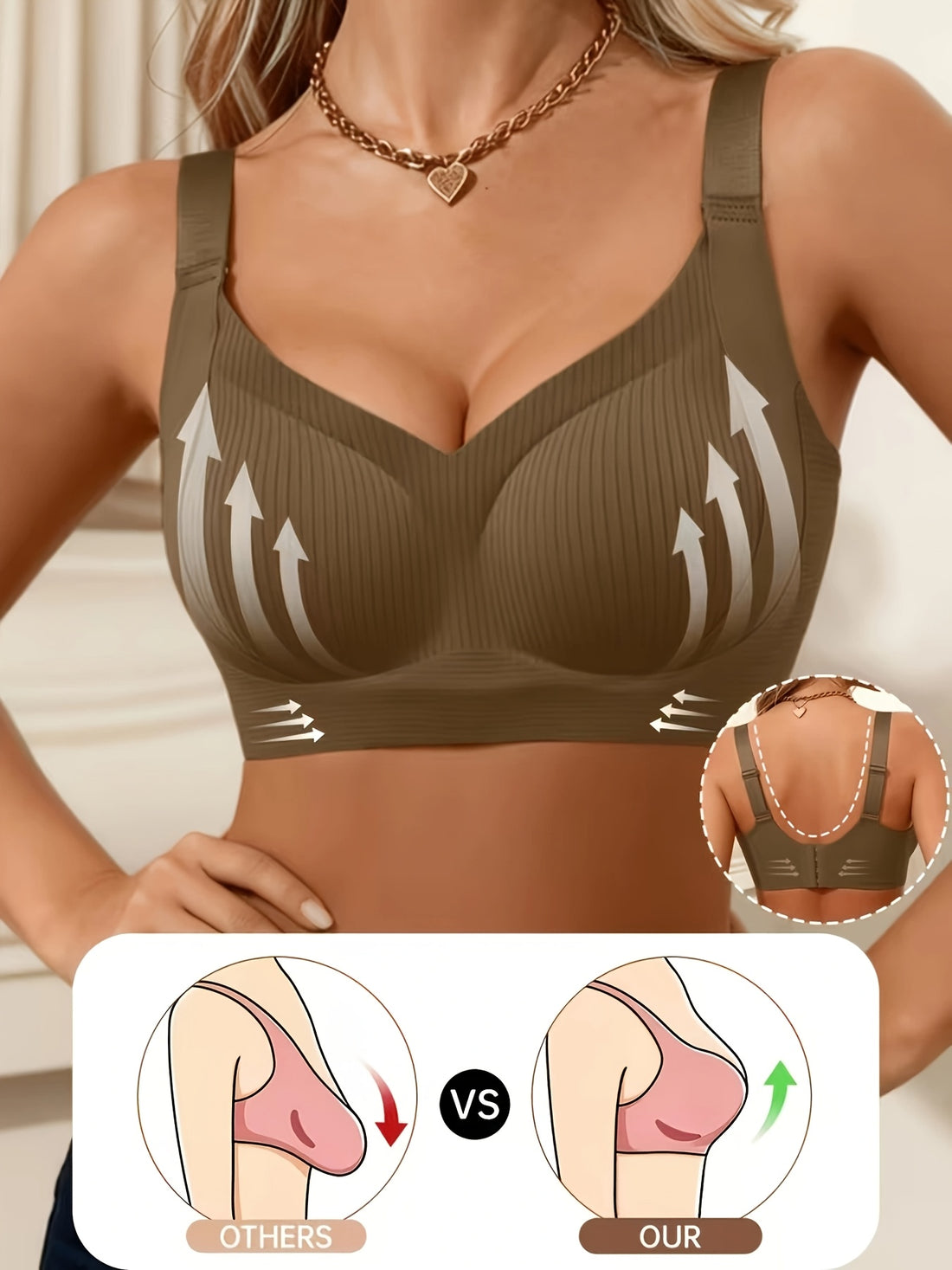 1pc womens vertical ribbed seamless bra adjustable