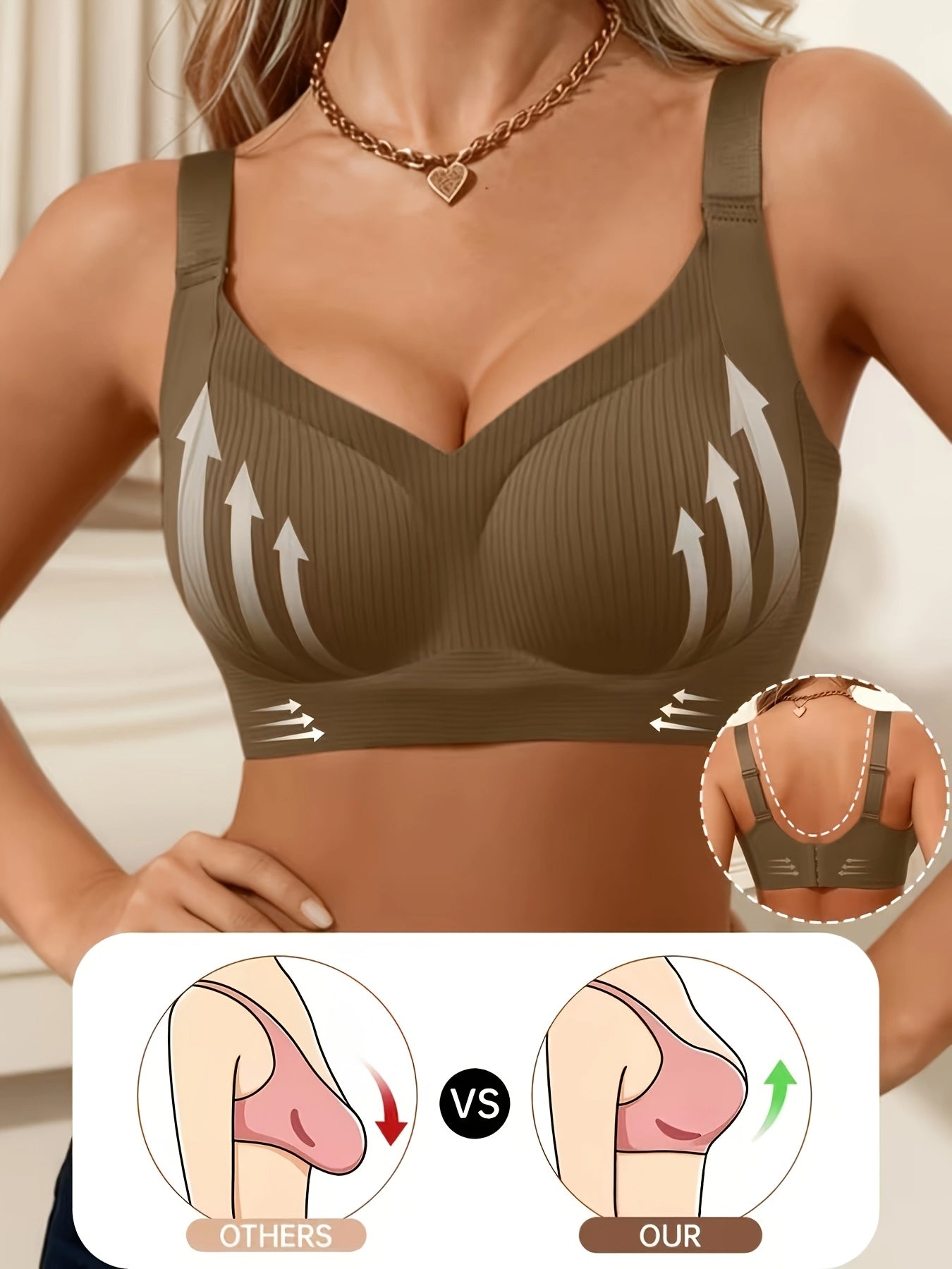 1pc womens vertical ribbed seamless bra adjustable
