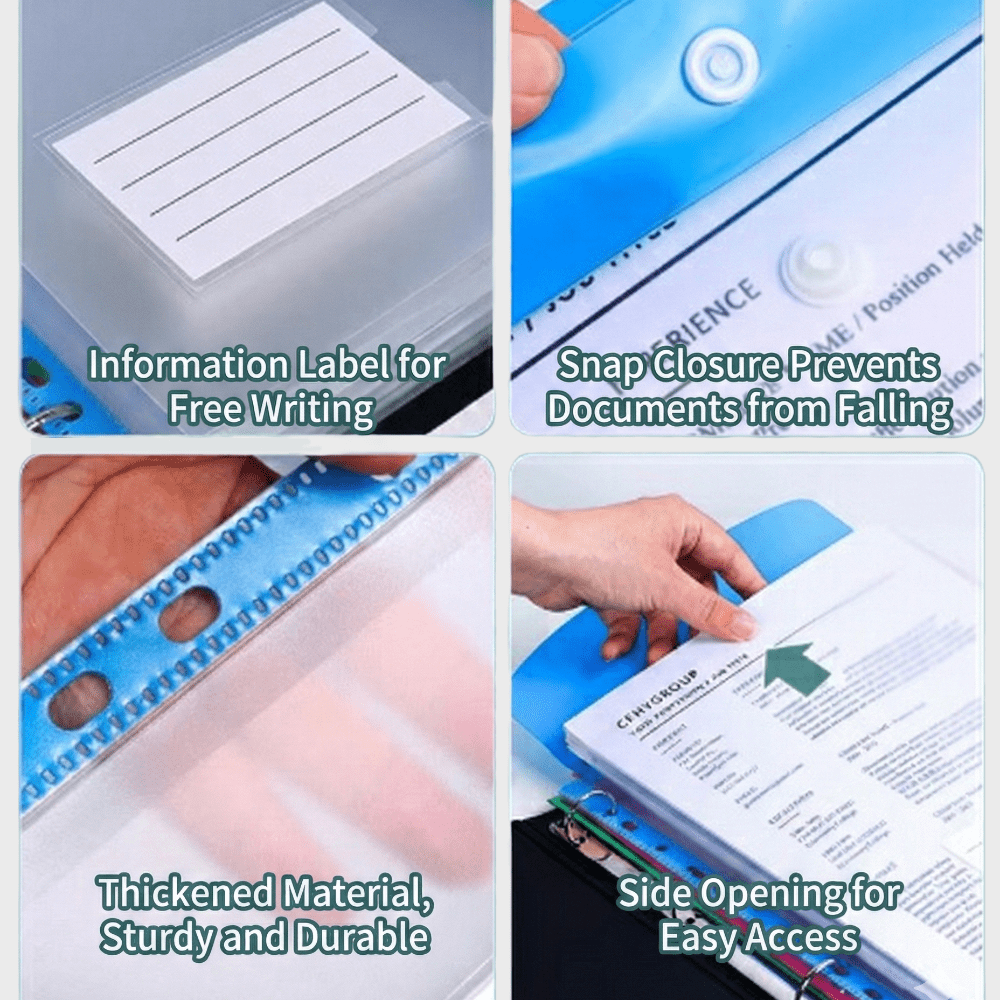 6pcs set a4 document bags buttons 11 hole loose leaf binder