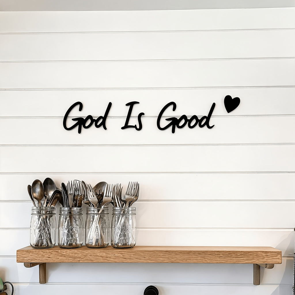 4  god good wall art set script word sign heart