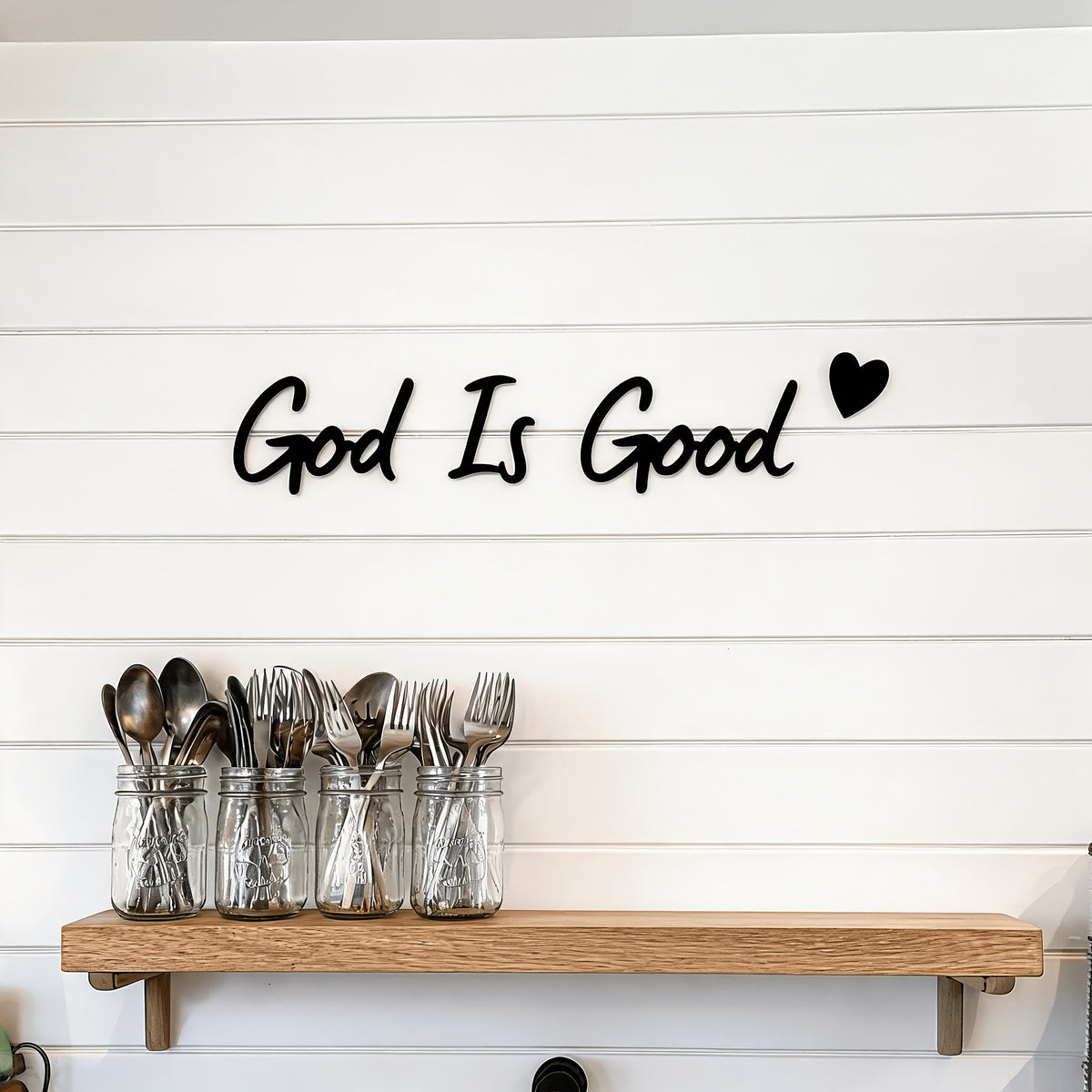 4  god good wall art set script word sign heart