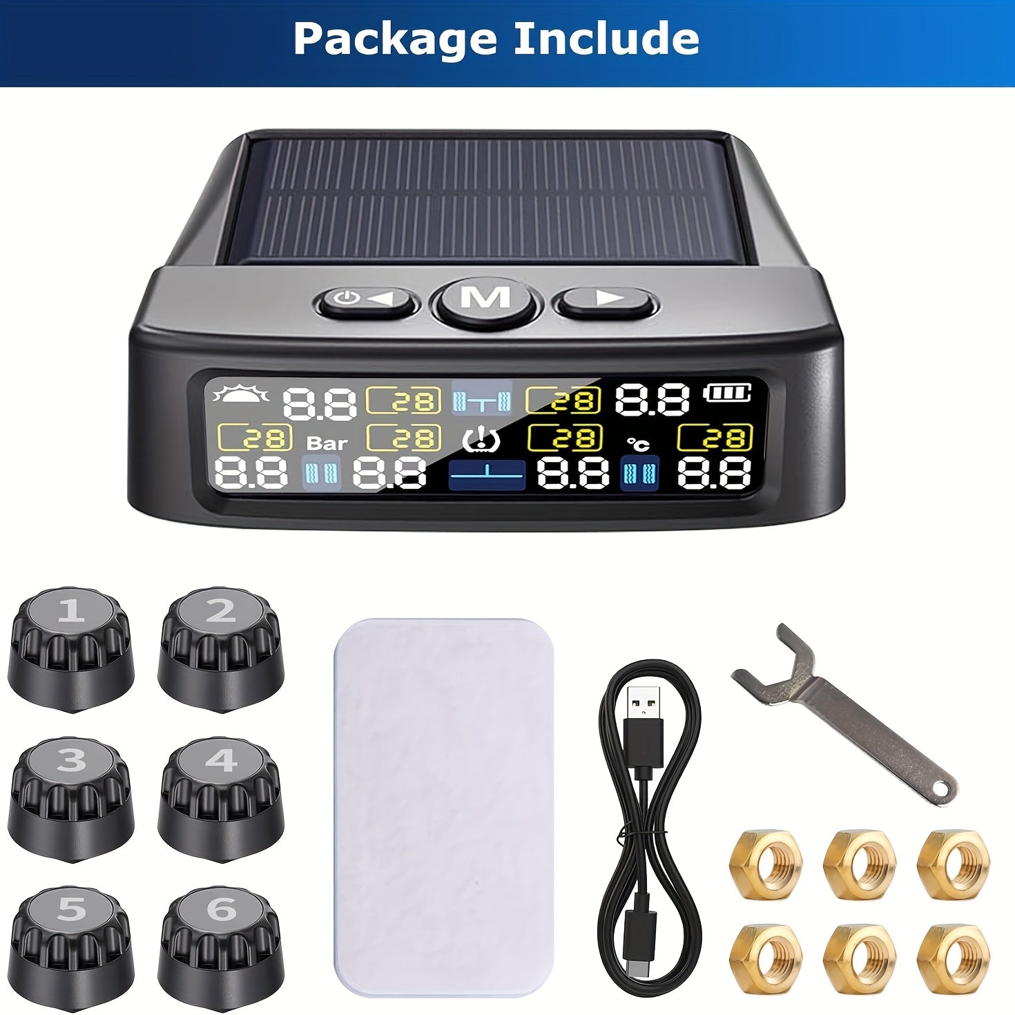 6 wheel tire pressure monitoring system solar charging tire