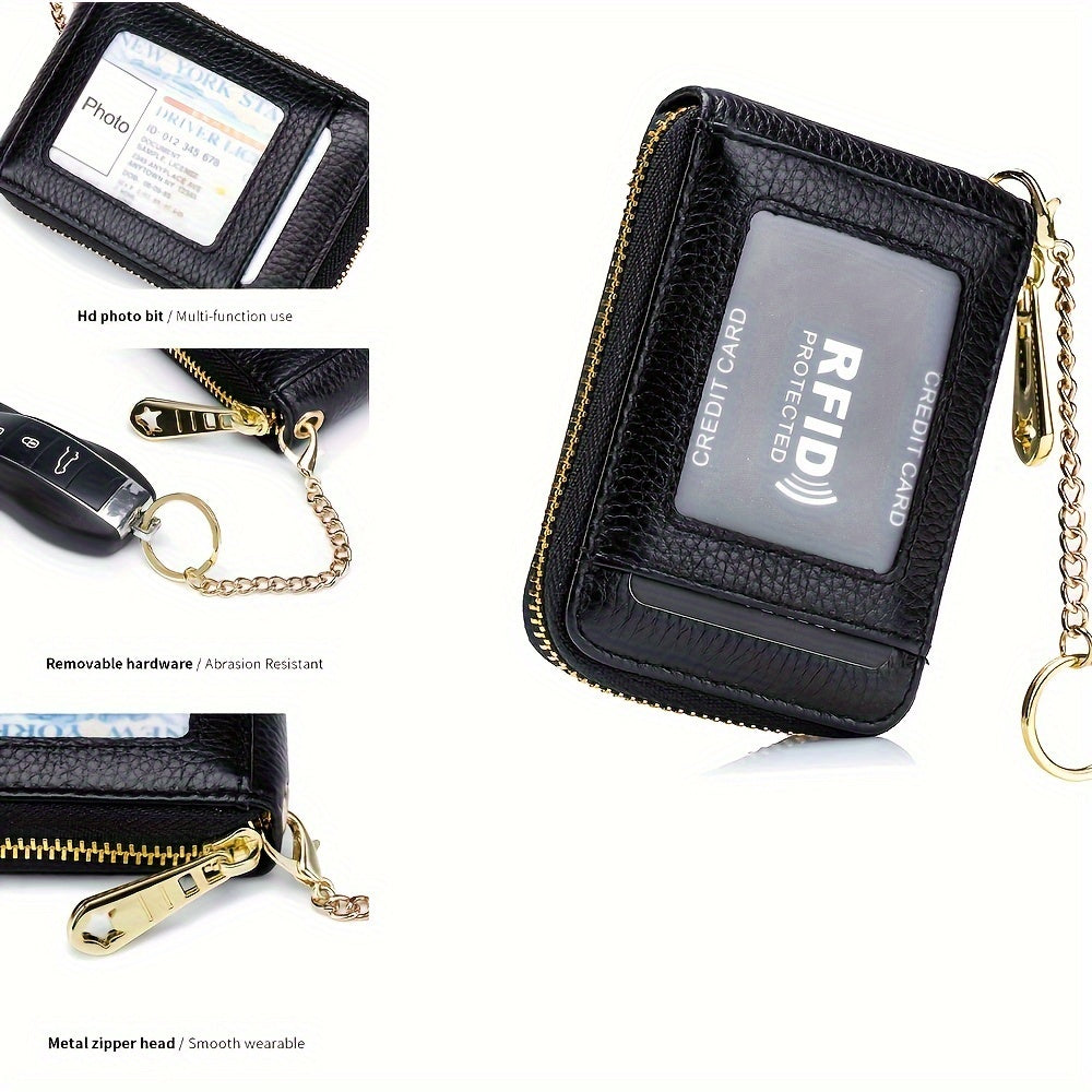 women rfid credit card holder wallet keychain id window