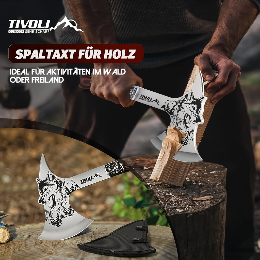 13 inch camping axe wolf pattern survival short handle nylon
