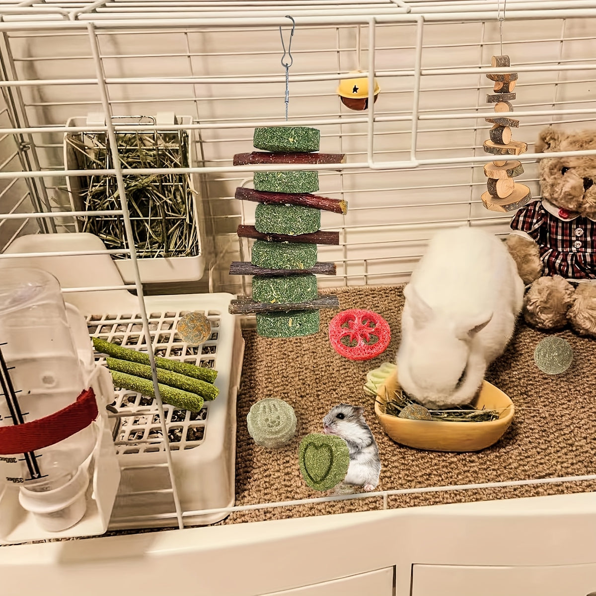 14pcs bunny chew toys   hay   wood