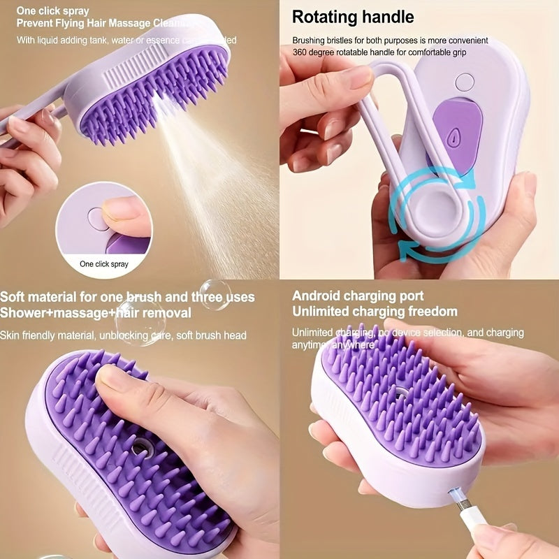 3 in 1 steaming pet brush usb rechargeable foldable