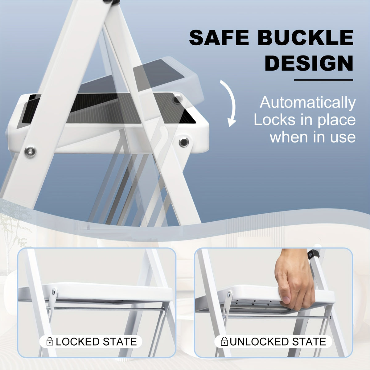 3 step ladder folding step stool wide anti slip pedal 500lbs