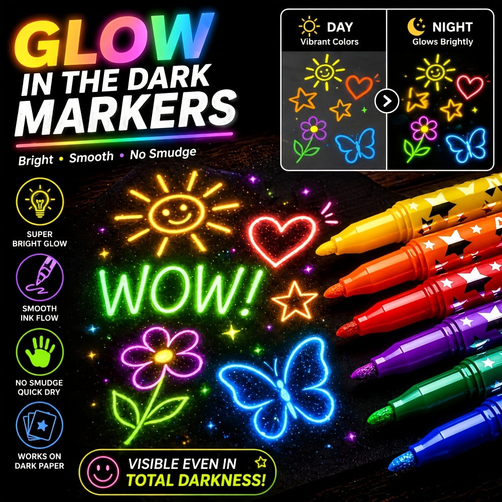 glow in dark highlighters 3 pack neon pattern markers