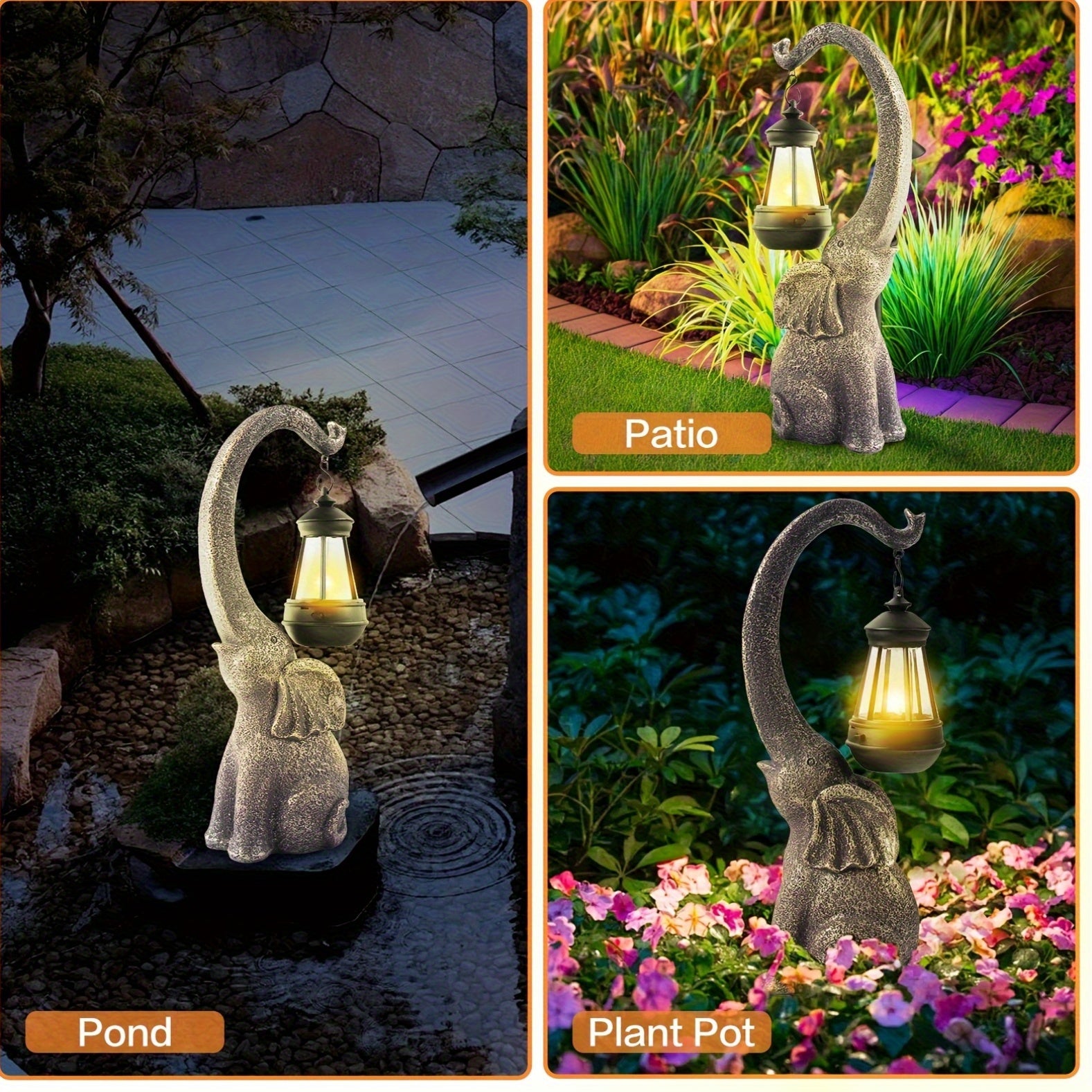 1 2pcs solar elephant statue outdoor garden crafts elephant