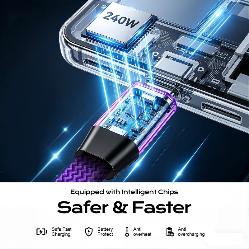 240w fast charging folding data cable built in bracket type