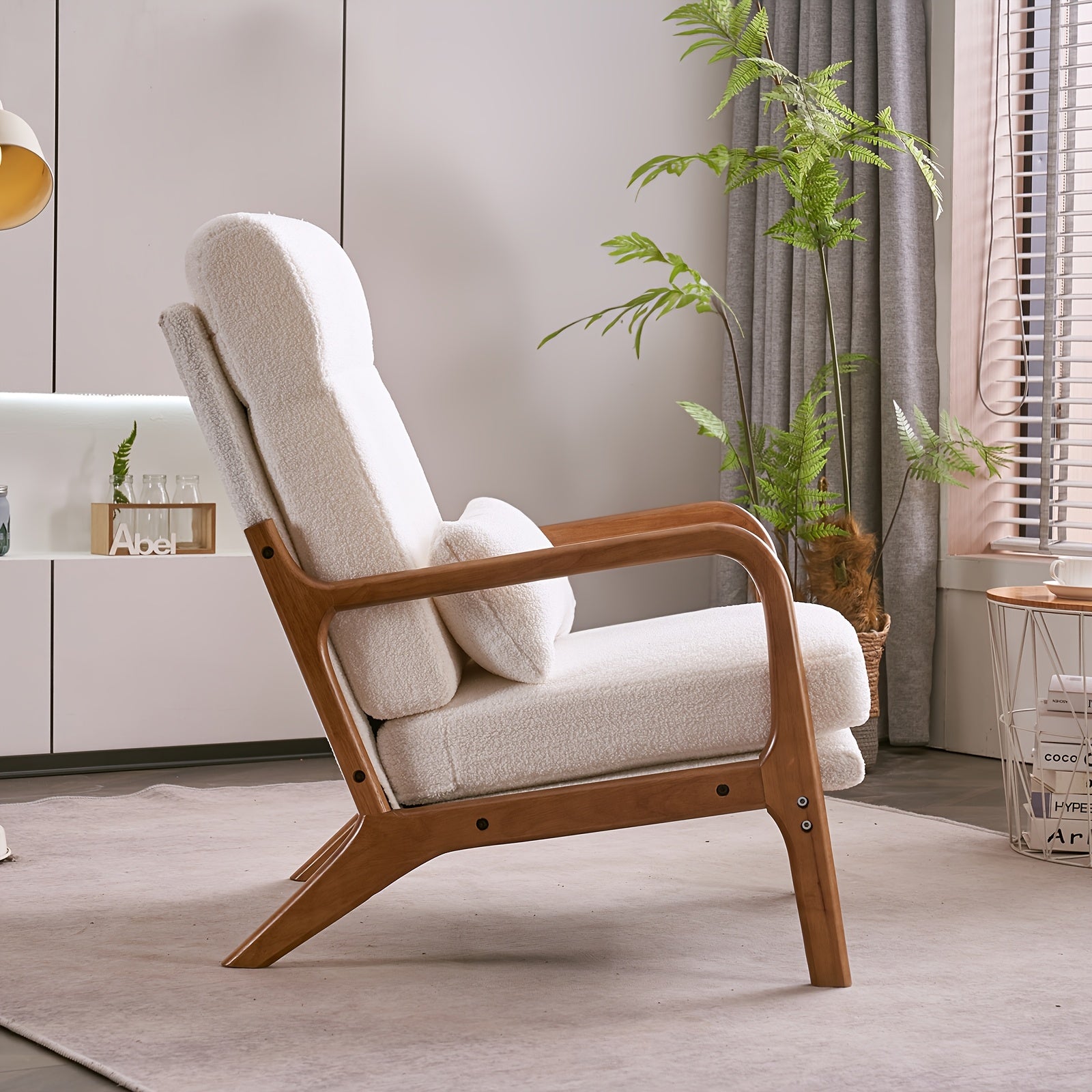 high back   century modern accent chair soild wood padding