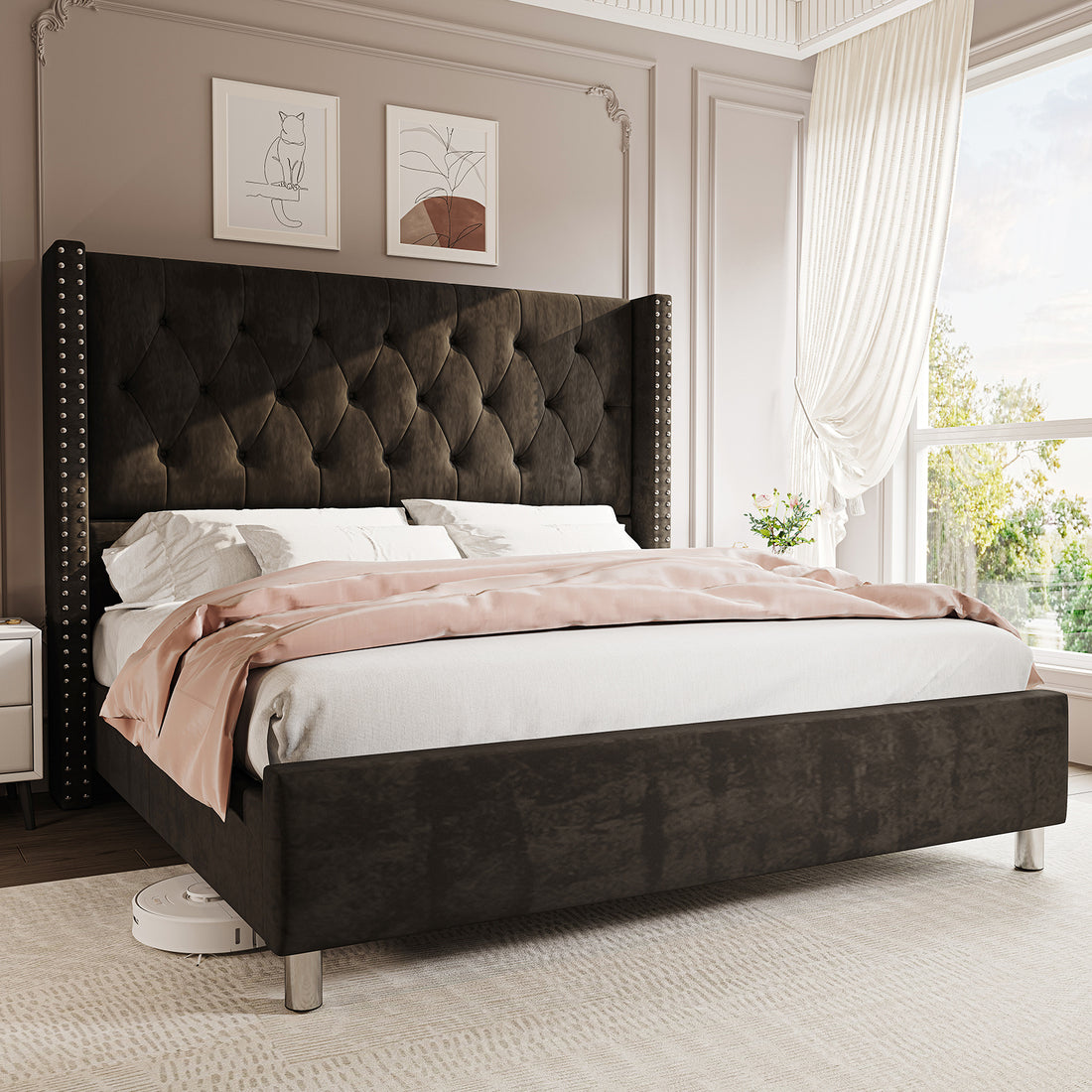 upholstered platform bed frame 50 inch velvet