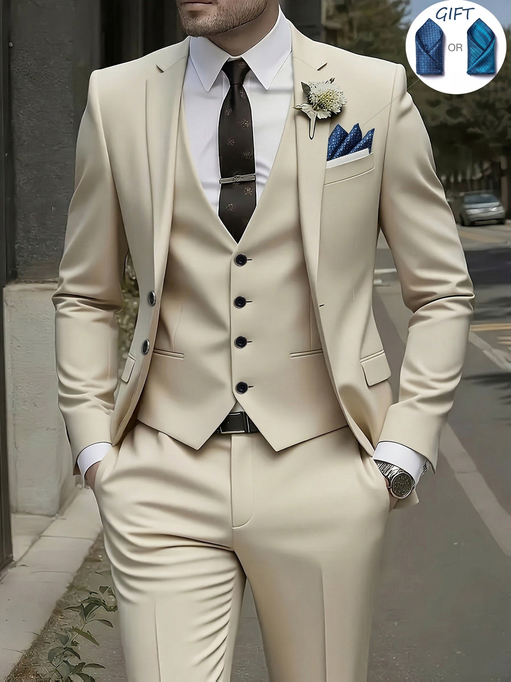 mens 3pcs   jacket vest suit pants stylish high