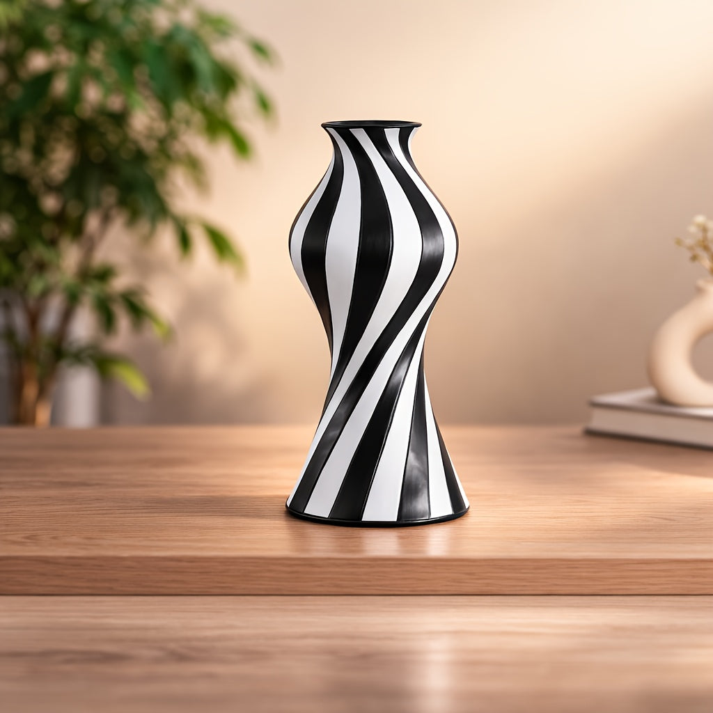 modern   abstract twisted resin vase black white