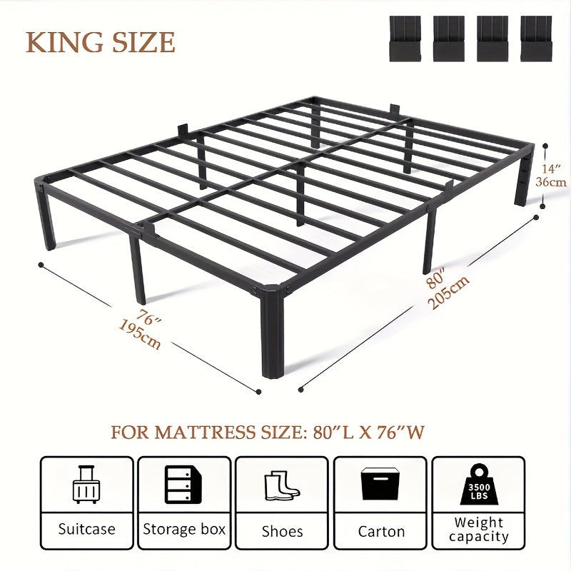 14 inch black metal bed frame king queen full twin