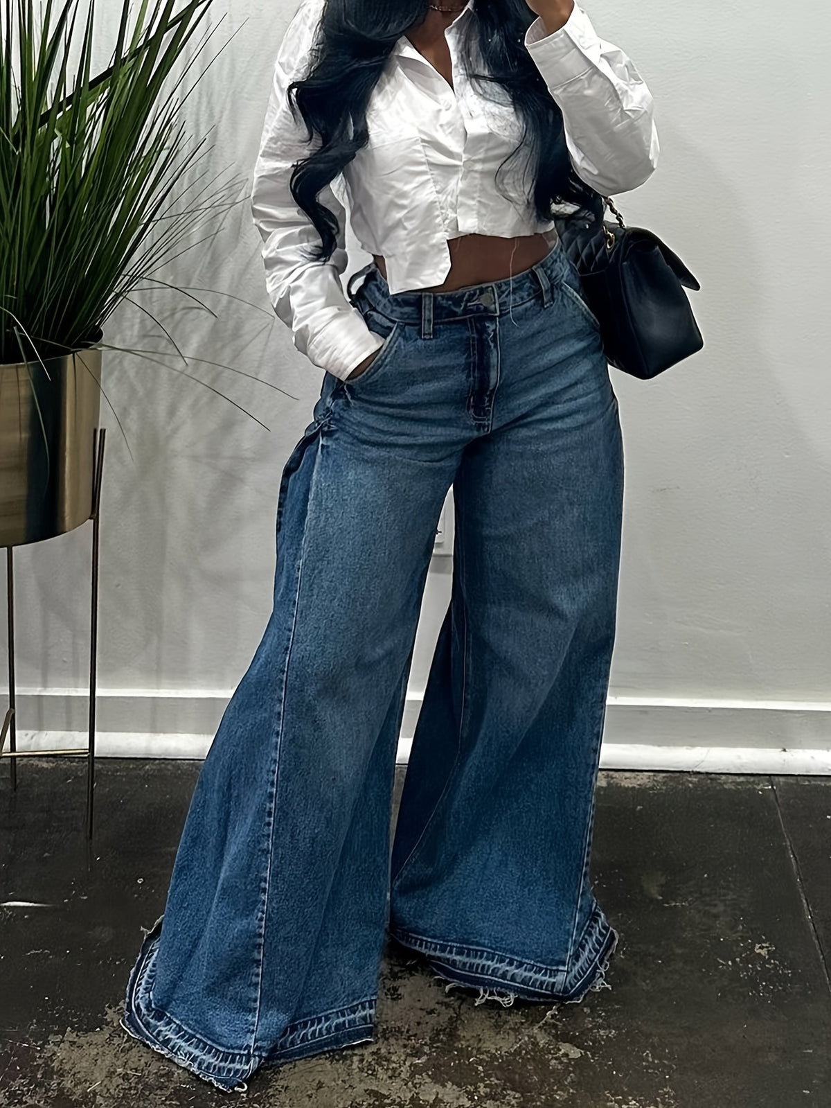 womens wide leg jeans high waisted flared denim pants baggy