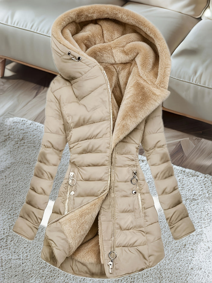 winter new   length fleece lined warm loose womens hooded