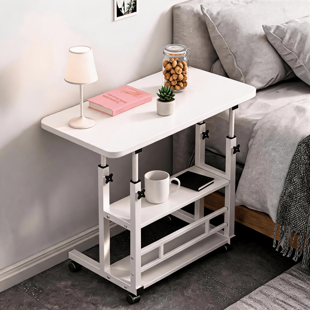 movable height adjustable bedside computer desk adjustable
