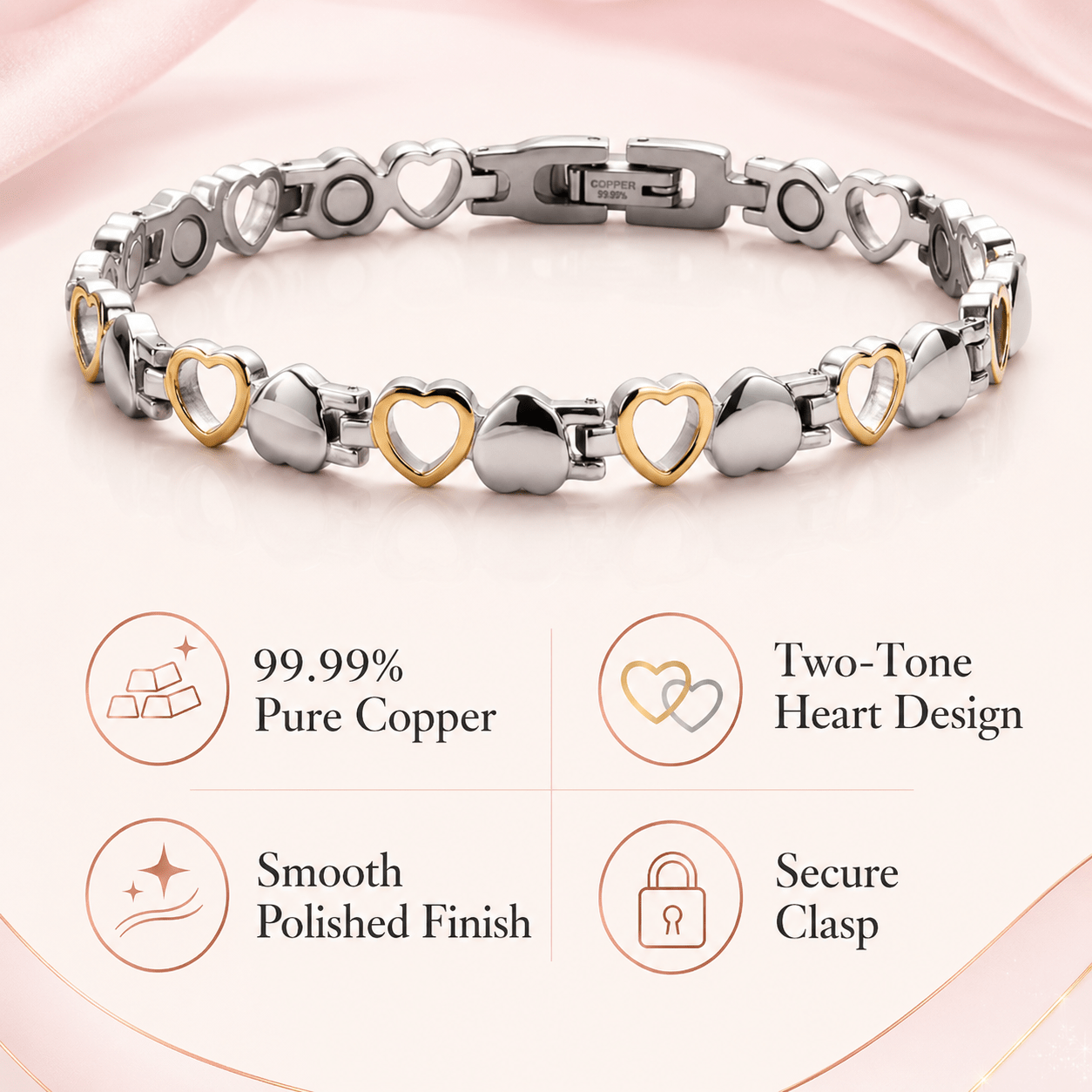 pure copper bracelet women two tone silver golden