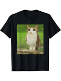 mens funny meowl cat owl meme t shirt soft black retro tabby