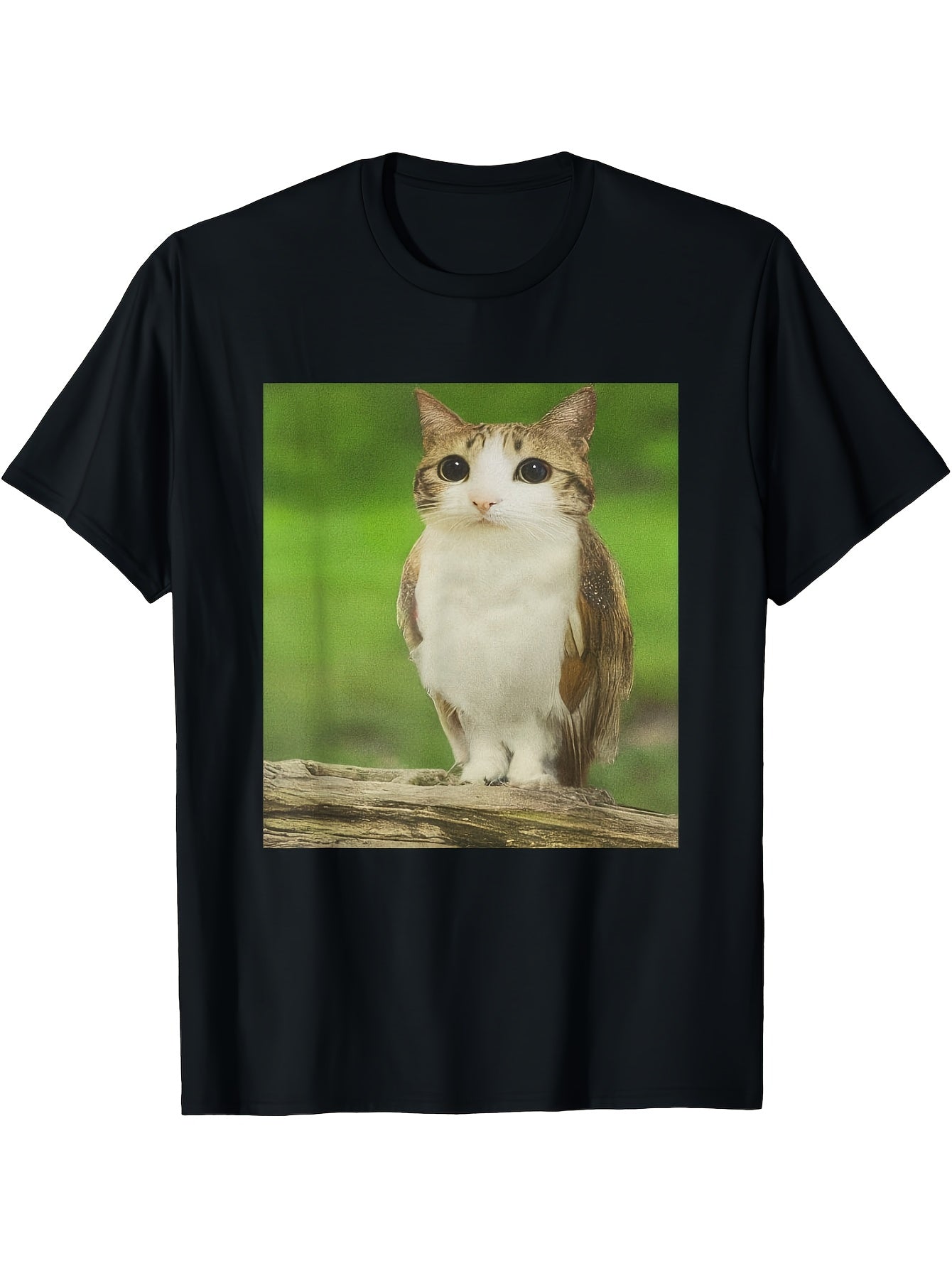 mens funny meowl cat owl meme t shirt soft black retro tabby