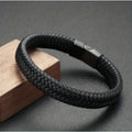 fashion stainless steel chain genuine leather bracelet