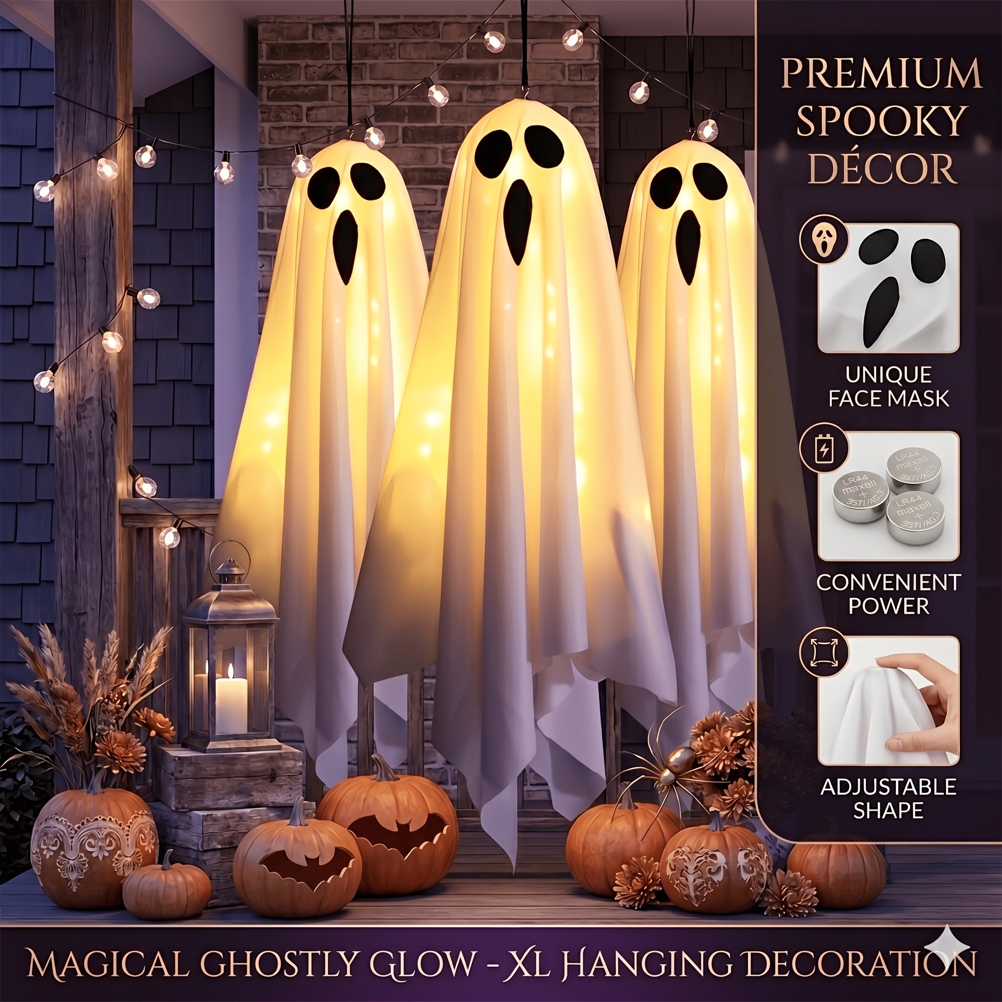 3pcs 20 inch halloween hanging ghosts led flying ghost ip44