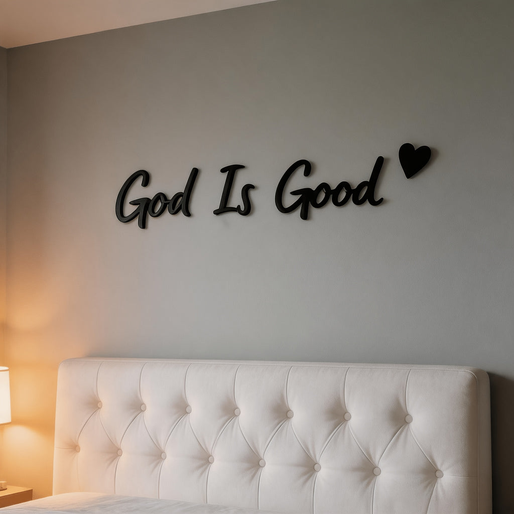 4  god good wall art set script word sign heart