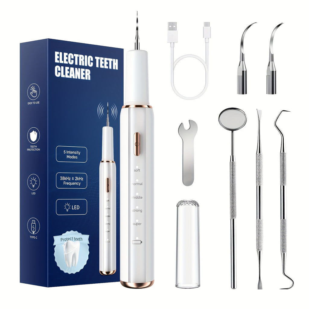 electric teeth cleaner with led light, interdental plaque remover, 5 cleaning   & 2 replacement heads - -   device for s, travel & home use, oral irrigator-like function (no required) | Free Shipping On Items Shipped From Temu | Temu