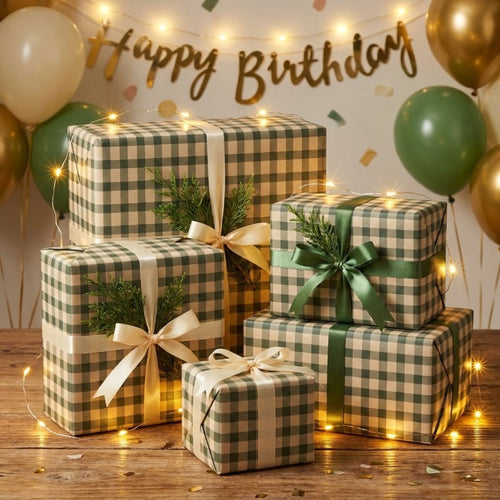1 roll green     wrapping paper roll rustic
