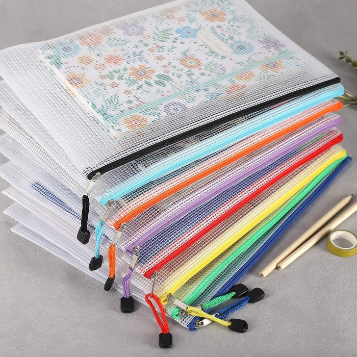 set 8 a4 mesh zippered pouches assorted color letter sized